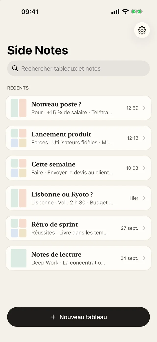 iPhone : la liste des tableaux